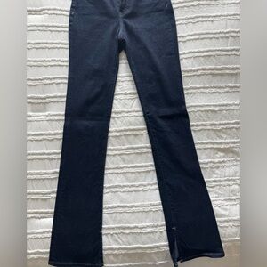 Express Skyscraper Dark Wash Jeans w/ Split Hem - Mid Rise